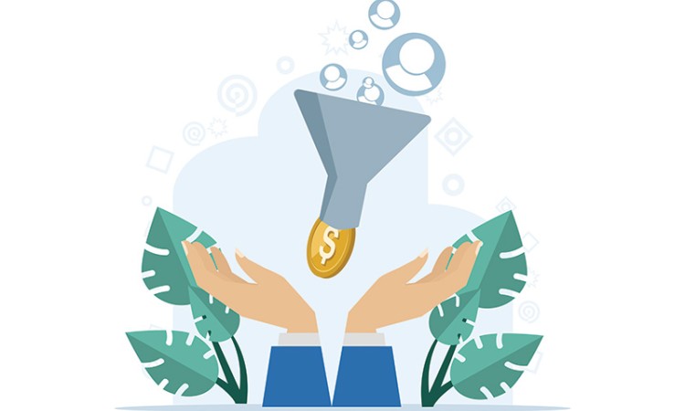 Funnel showing leads at the top and turning into sales as they go through the customer funnel process.